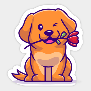 Cute Dog With Rose Sticker